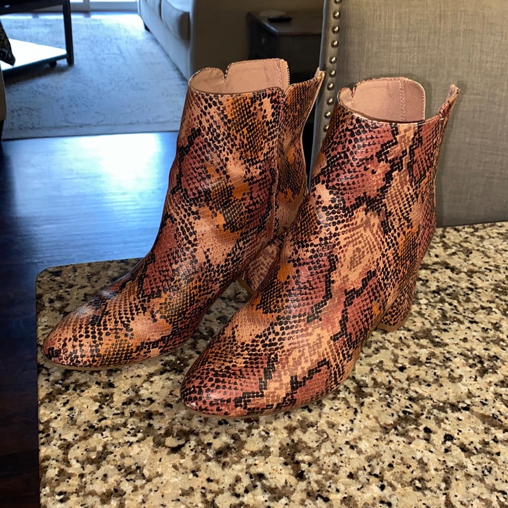 Old Navy, snake skin booties